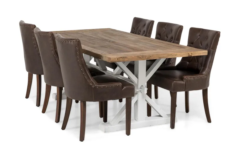 Lyon Förlängningsbar Matgrupp 200 cm med 6 Tuva Stol - Natur/Vit/Brun - Möbler - Matplats - Matgrupp & matbord med stolar