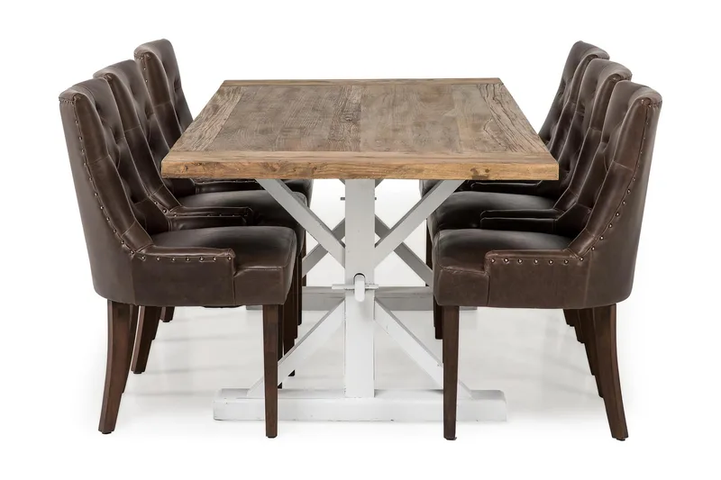 Lyon Förlängningsbar Matgrupp 200 cm med 6 Tuva Stol - Natur/Vit/Brun - Möbler - Matplats - Matgrupp & matbord med stolar