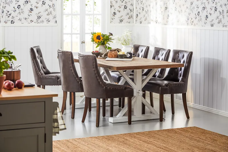 Lyon Förlängningsbar Matgrupp 200 cm med 6 Tuva Stol - Natur/Vit/Brun - Möbler - Matplats - Matgrupp & matbord med stolar