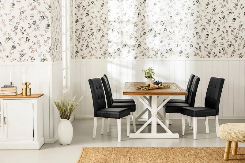 Lyon Förlängningsbar Matgrupp 200 cm med 6 Viktor Stol - Natur/Vit/Svart - Möbler - Matplats - Matgrupp & matbord med stolar