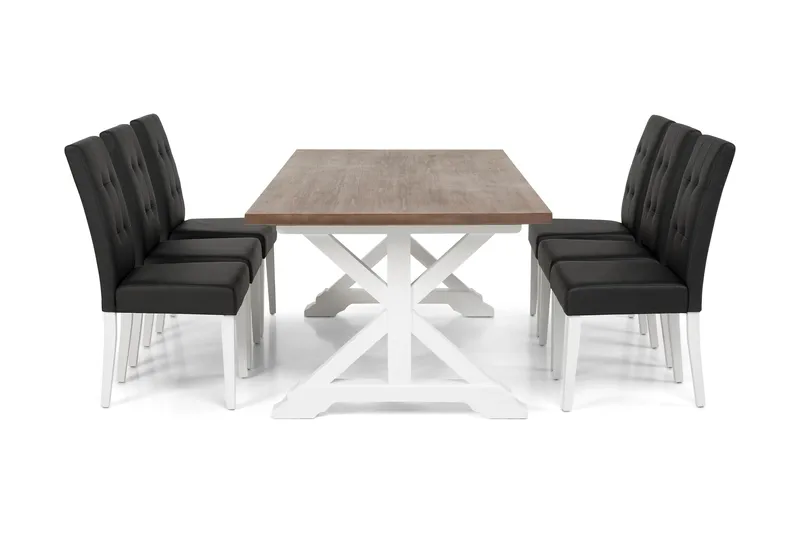 Lyon Förlängningsbar Matgrupp 200 cm med 6 Viktor Stol - Natur/Vit/Svart - Möbler - Matplats - Matgrupp & matbord med stolar