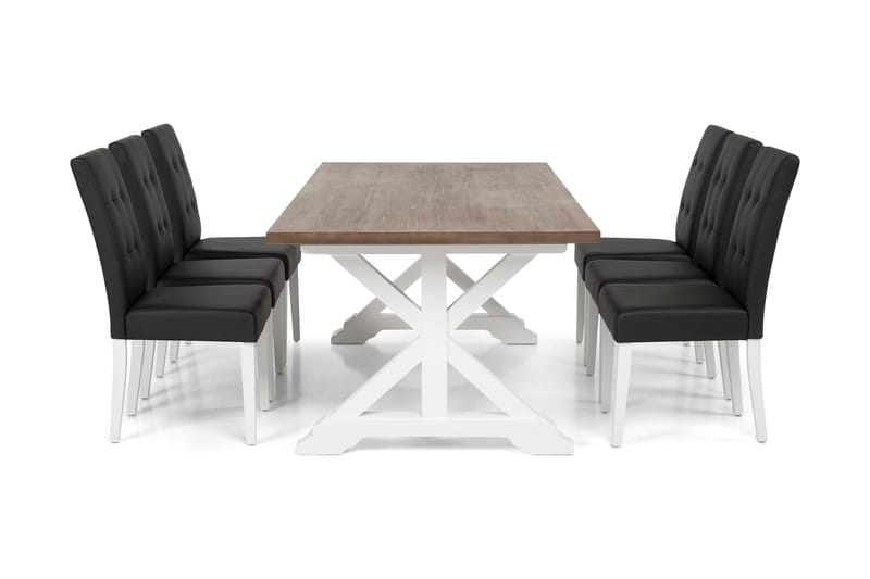 Lyon Förlängningsbar Matgrupp 200 cm med 6 Viktor Stol - Natur/Vit/Svart - Möbler - Matplats - Matgrupp & matbord med stolar