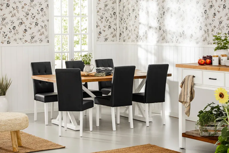 Lyon Förlängningsbar Matgrupp 200 cm med 6 Viktor Stol - Natur/Vit/Svart - Möbler - Matplats - Matgrupp & matbord med stolar