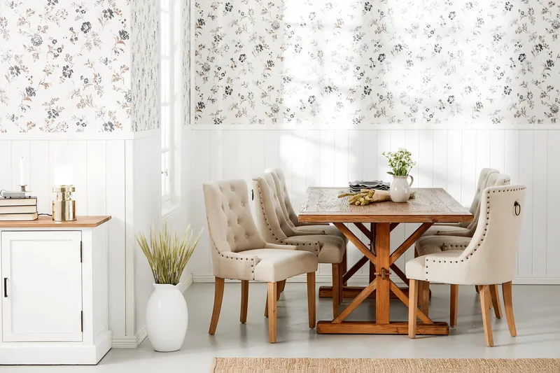 Lyon Förlängningsbar Matgrupp 200 cm med 6 Viktoria Fåtölj - Brunt Trä / Natur Beige - Möbler - Matplats - Matgrupp & matbord med stolar