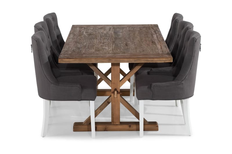 Lyon Förlängningsbar Matgrupp 200 cm med 6 Viktoria Stol - Natur/Grå/Vit - Möbler - Matplats - Matgrupp & matbord med stolar