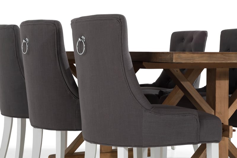 Lyon Förlängningsbar Matgrupp 200 cm med 6 Viktoria Stol - Natur/Grå/Vit - Möbler - Matplats - Matgrupp & matbord med stolar