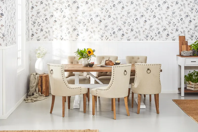 Lyon Förlängningsbar Matgrupp 200 cm med 6 Viktoria Stol - Natur/Vit/Beige - Möbler - Matplats - Matgrupp & matbord med stolar