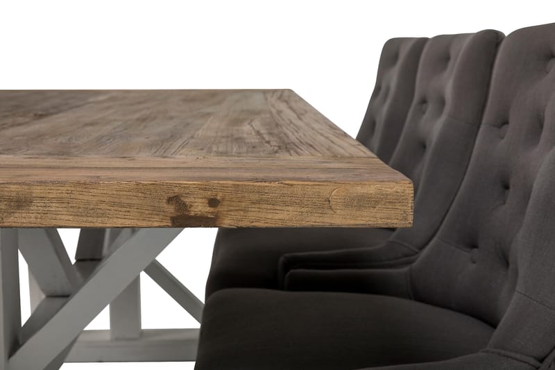 Lyon Förlängningsbar Matgrupp 200 cm med 6 Viktoria Stol - Natur/Vit/Grå - Möbler - Matplats - Matgrupp & matbord med stolar