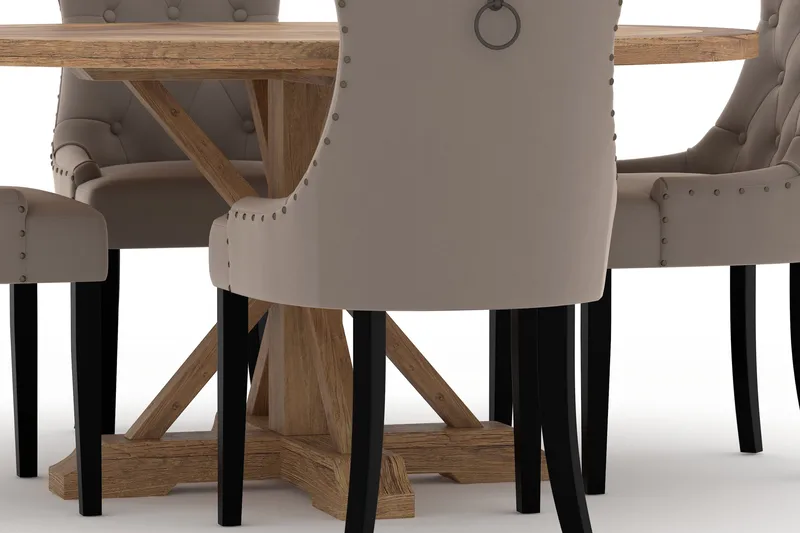 Lyon Matbord 150 cm Runt med 4st Viktoria Matstol - Brun - Möbler - Matplats - Matgrupp & matbord med stolar