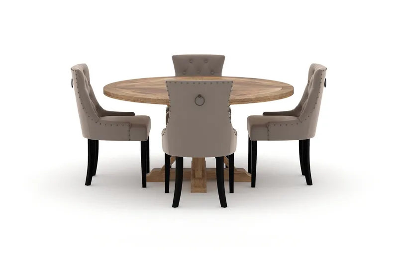 Lyon Matbord 150 cm Runt med 4st Viktoria Matstol - Brun - Möbler - Matplats - Matgrupp & matbord med stolar