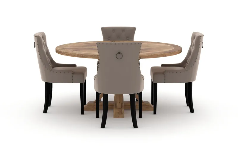 Lyon Matbord 150 cm Runt med 4st Viktoria Matstol - Brun - Möbler - Matplats - Matgrupp & matbord med stolar