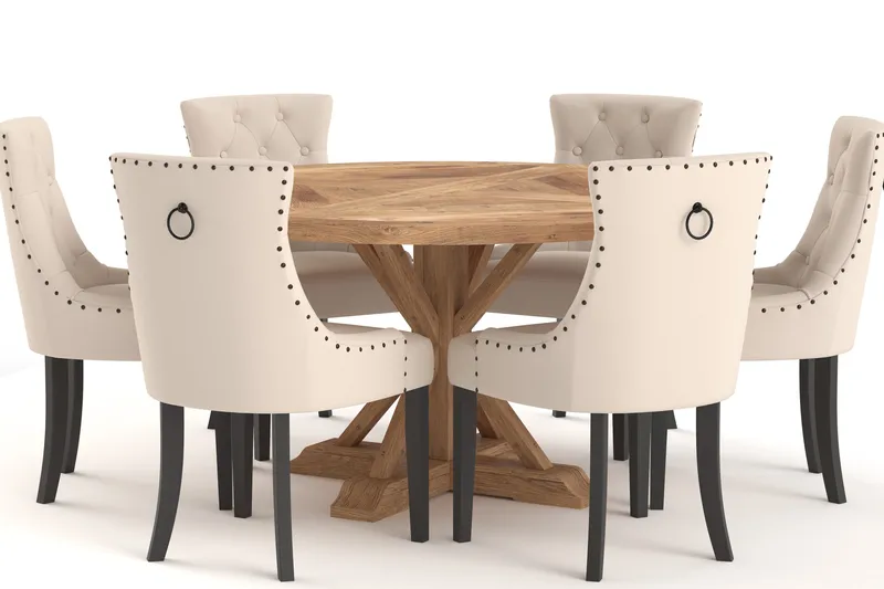 Lyon Matbord 150 cm Runt med 6st Viktoria Matstol - Brun - Möbler - Matplats - Matgrupp & matbord med stolar