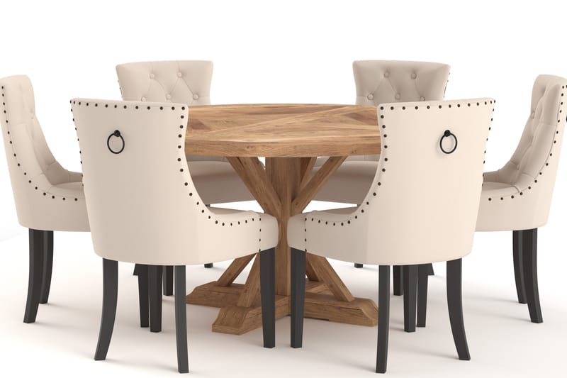 Lyon Matbord 150 cm Runt med 6st Viktoria Matstol - Brun - Möbler - Matplats - Matgrupp & matbord med stolar