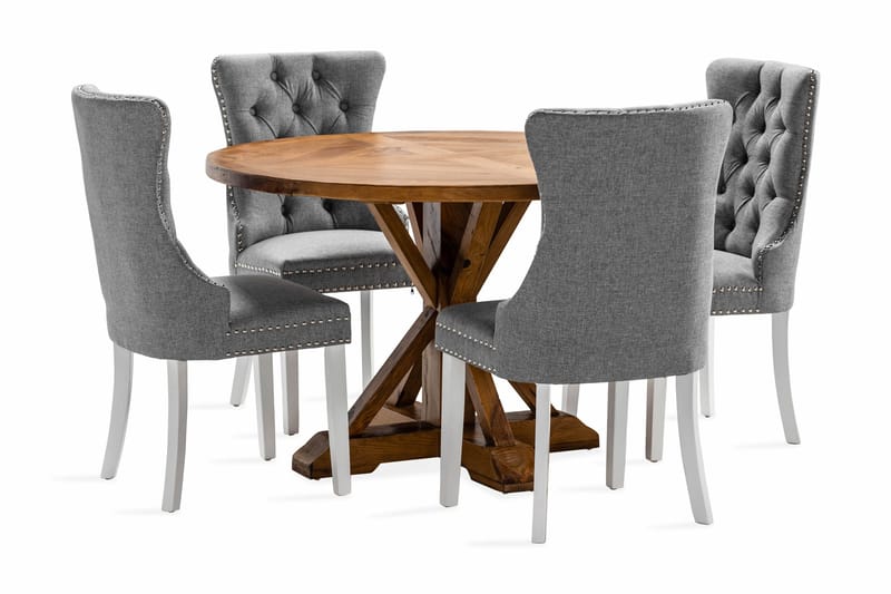 Lyon Matgrupp 120 cm Rund inkl 4 Bergviken Stolar, Brun