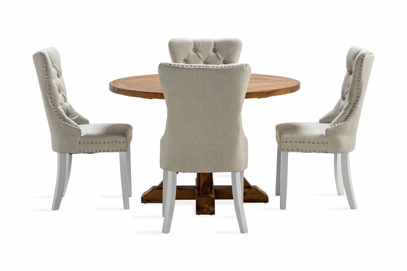 Lyon Matgrupp 120 cm Rund inkl 4 Bergviken Stolar - Brun - Möbler - Matplats - Matgrupp & matbord med stolar