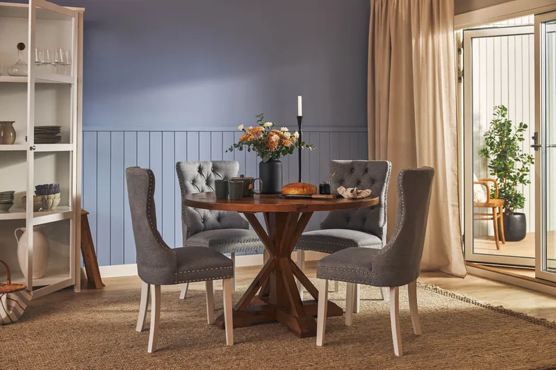 Lyon Matgrupp 120 cm Rund inkl 4 Bergviken Stolar - Brun - Möbler - Matplats - Matgrupp & matbord med stolar