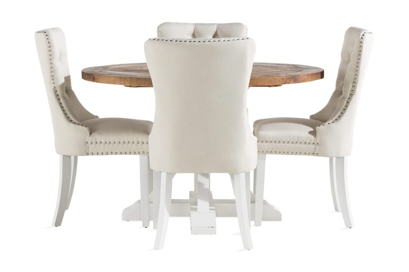 Lyon Matgrupp 120 cm Rund inkl 4 Bergviken Stolar - Brun/Vit - Möbler - Matplats - Matgrupp & matbord med stolar