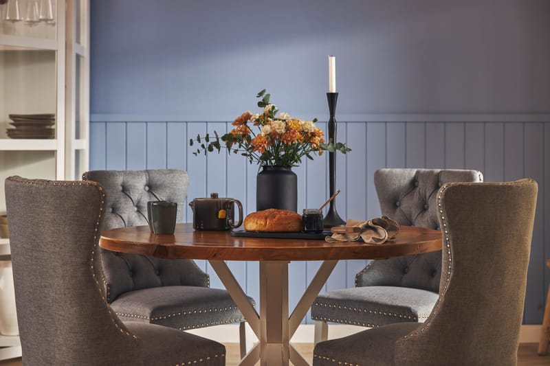 Lyon Matgrupp 120 cm Rund inkl 4 Bergviken Stolar - Brun/Vit - Möbler - Matplats - Matgrupp & matbord med stolar