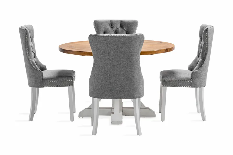 Lyon Matgrupp 120 cm Rund inkl 4 Bergviken Stolar - Brun/Vit - Möbler - Matplats - Matgrupp & matbord med stolar