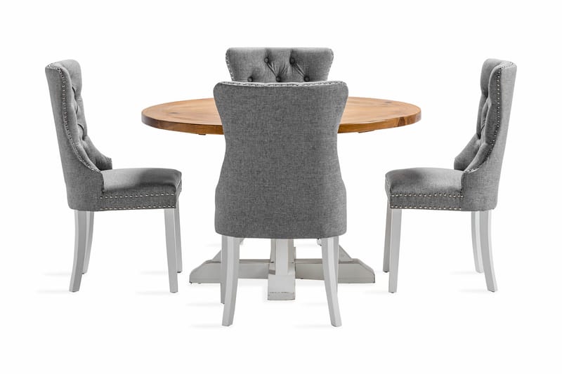 Lyon Matgrupp 120 cm Rund inkl 4 Bergviken Stolar - Brun/Vit - Möbler - Matplats - Matgrupp & matbord med stolar