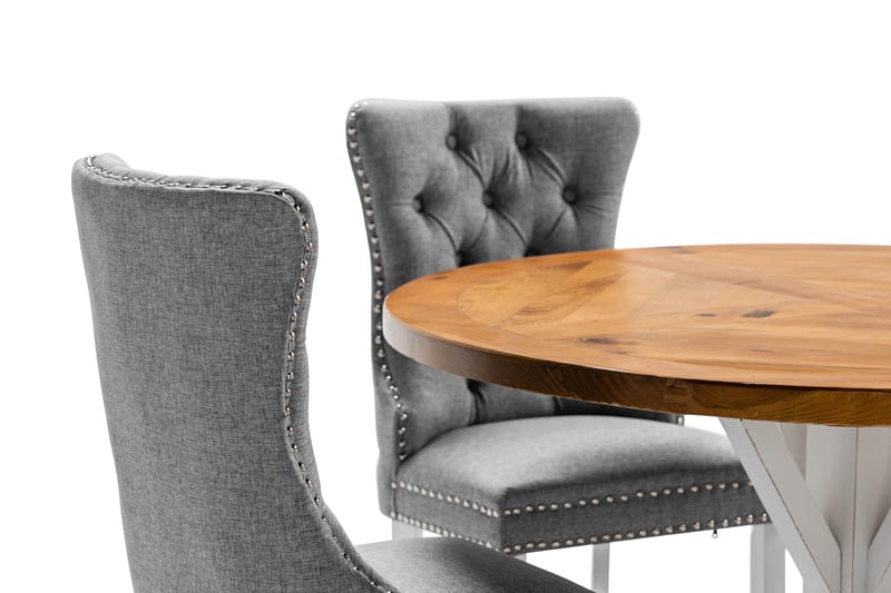 Lyon Matgrupp 120 cm Rund inkl 4 Bergviken Stolar - Brun/Vit - Möbler - Matplats - Matgrupp & matbord med stolar