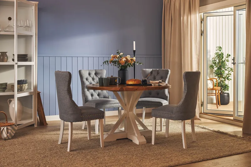 Lyon Matgrupp 120 cm Rund inkl 4 Bergviken Stolar - Brun/Vit - Möbler - Matplats - Matgrupp & matbord med stolar