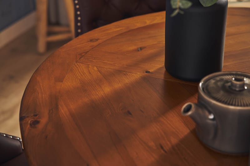 Lyon Matgrupp 120 cm Rund inkl 4 Bergviken Stolar Konstläder - Brun - Möbler - Matplats - Matgrupp & matbord med stolar