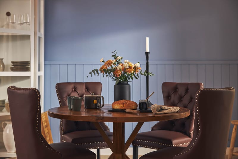 Lyon Matgrupp 120 cm Rund inkl 4 Bergviken Stolar Konstläder - Brun - Möbler - Matplats - Matgrupp & matbord med stolar