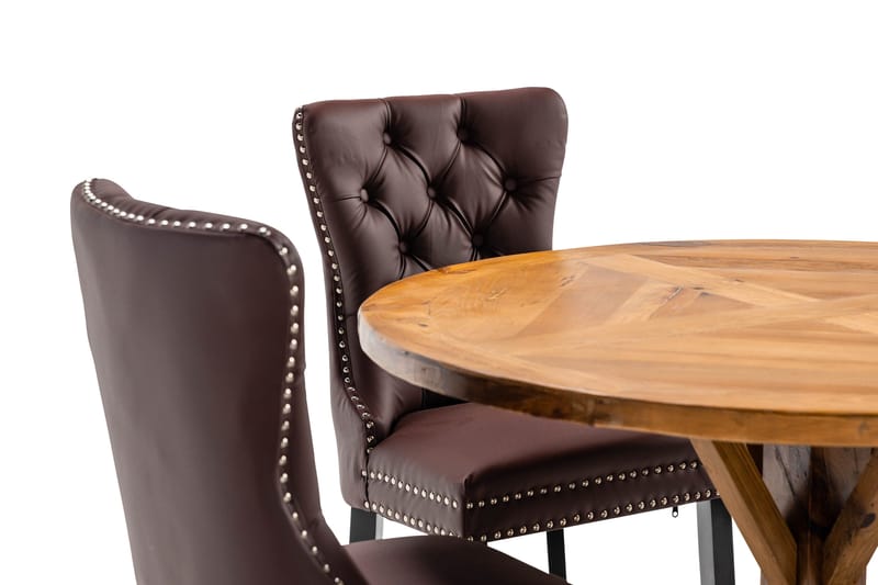 Lyon Matgrupp 120 cm Rund inkl 4 Bergviken Stolar Konstläder - Brun - Möbler - Matplats - Matgrupp & matbord med stolar