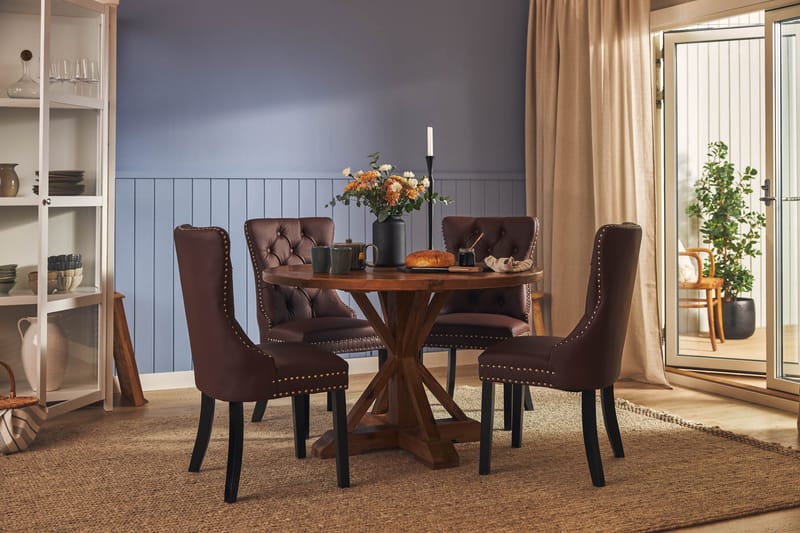 Lyon Matgrupp 120 cm Rund inkl 4 Bergviken Stolar Konstläder - Brun - Möbler - Matplats - Matgrupp & matbord med stolar