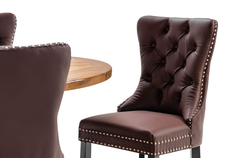 Lyon Matgrupp 120 cm Rund inkl 4 Bergviken Stolar Konstläder - Brun - Möbler - Matplats - Matgrupp & matbord med stolar