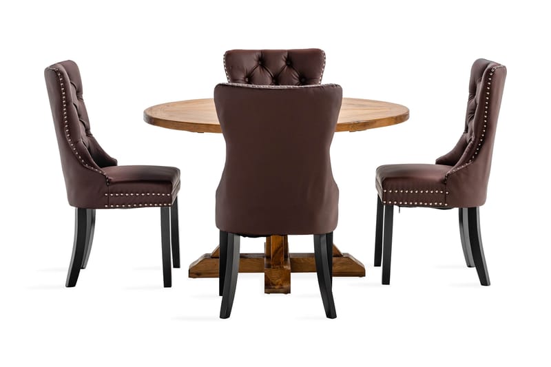 Lyon Matgrupp 120 cm Rund inkl 4 Bergviken Stolar Konstläder - Brun - Möbler - Matplats - Matgrupp & matbord med stolar