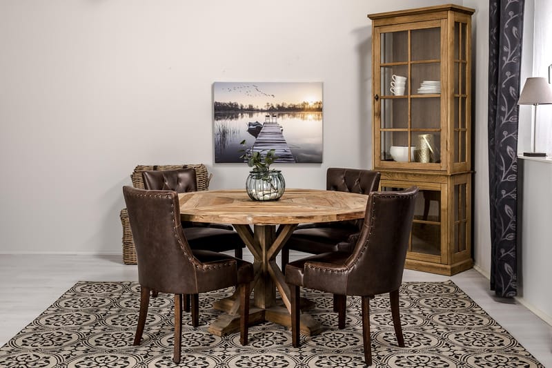 Lyon Matgrupp 150 cm Rund med 4 Tuva Fåtölj - Vintage Alm/Brun PU - Möbler - Matplats - Matgrupp & matbord med stolar