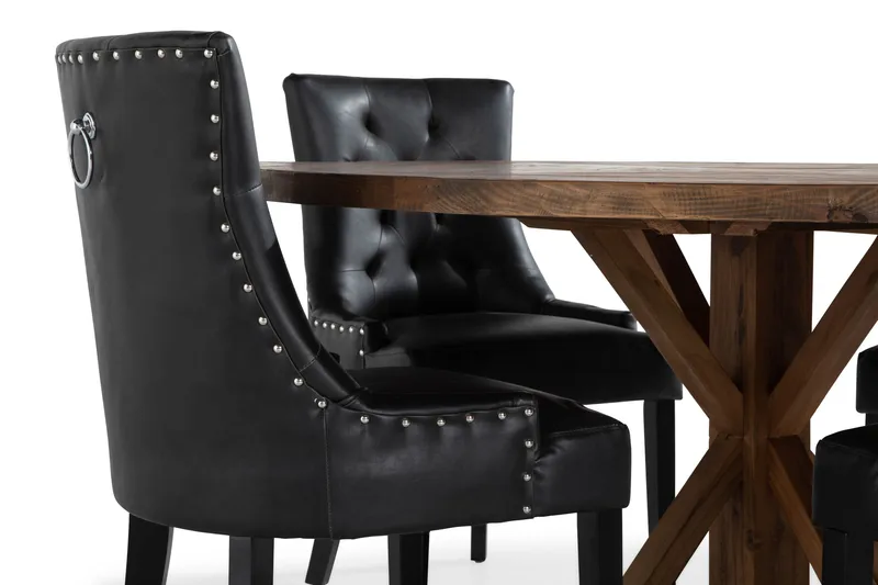 Lyon Matgrupp 150 cm Rund med 4 Tuva Fåtölj - Vintage Alm/Svart PU - Möbler - Matplats - Matgrupp & matbord med stolar