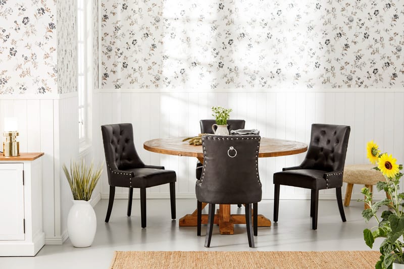 Lyon Matgrupp 150 cm Rund med 4 Tuva Fåtölj - Vintage Alm/Svart PU - Möbler - Matplats - Matgrupp & matbord med stolar