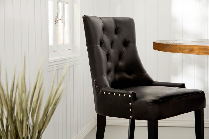 Lyon Matgrupp 150 cm Rund med 4 Tuva Fåtölj - Vintage Alm/Svart PU - Möbler - Matplats - Matgrupp & matbord med stolar