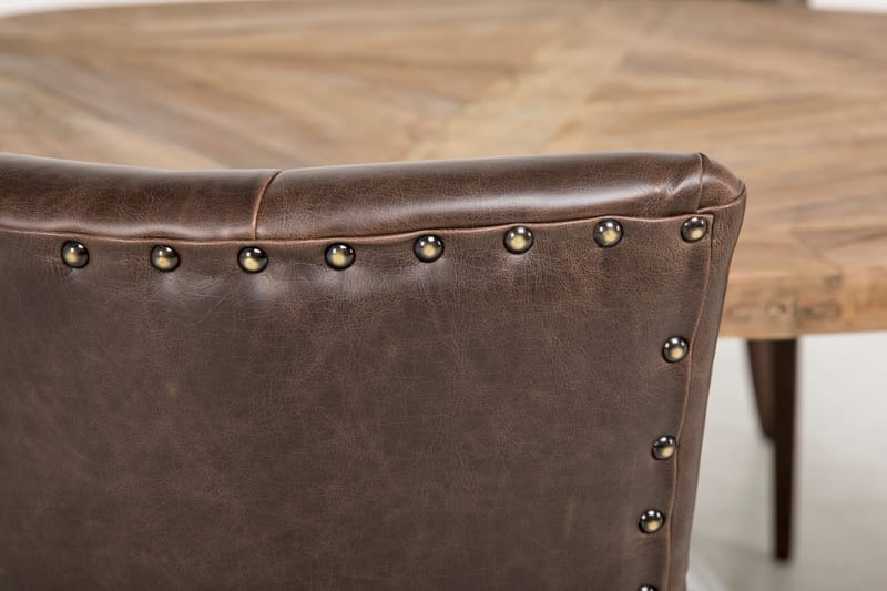 Lyon Matgrupp 150 cm Rund med 4 Tuva Fåtölj - Vintage Alm/Vit/Brun PU - Möbler - Matplats - Matgrupp & matbord med stolar
