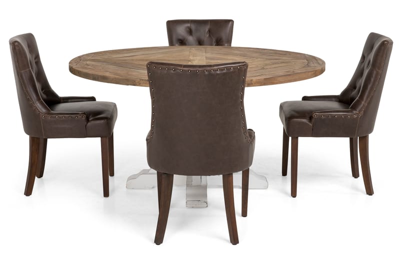 Lyon Matgrupp 150 cm Rund med 4 Tuva Fåtölj - Vintage Alm/Vit/Brun PU - Möbler - Matplats - Matgrupp & matbord med stolar