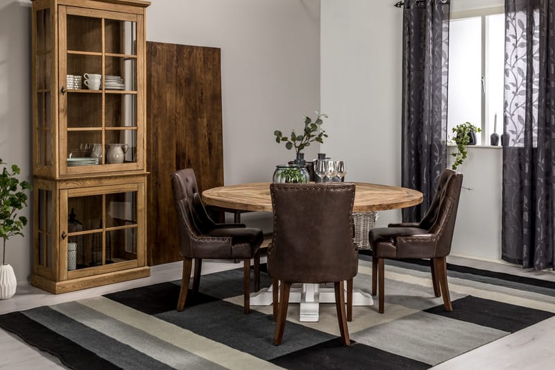 Lyon Matgrupp 150 cm Rund med 4 Tuva Fåtölj - Vintage Alm/Vit/Brun PU - Möbler - Matplats - Matgrupp & matbord med stolar