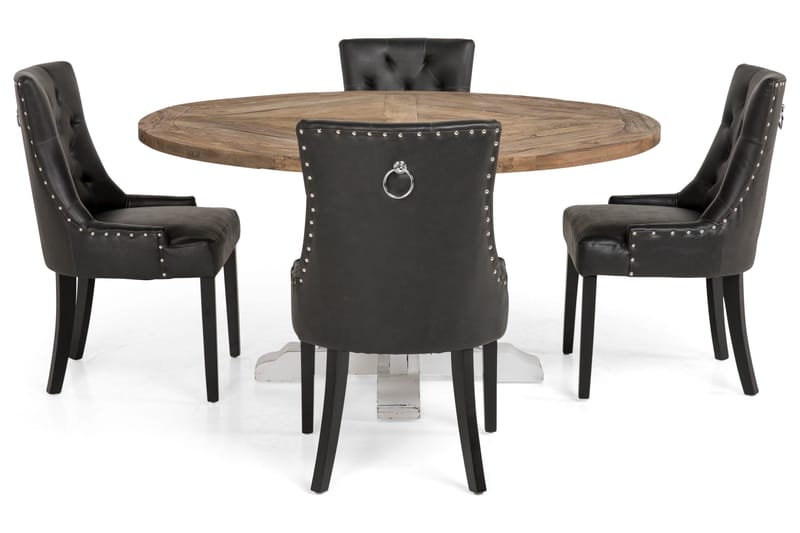 Lyon Matgrupp 150 cm Rund med 4 Tuva Fåtölj - Vintage Alm/Vit/Svart PU - Möbler - Matplats - Matgrupp & matbord med stolar