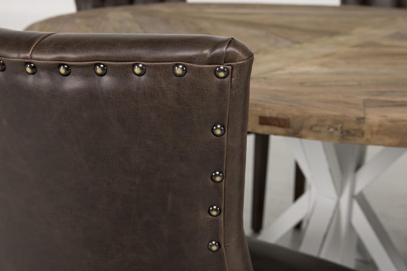 Lyon Matgrupp 150 cm Rund med 6 Tuva Fåtölj - Vintage Alm/Vit/Brun PU - Möbler - Matplats - Matgrupp & matbord med stolar