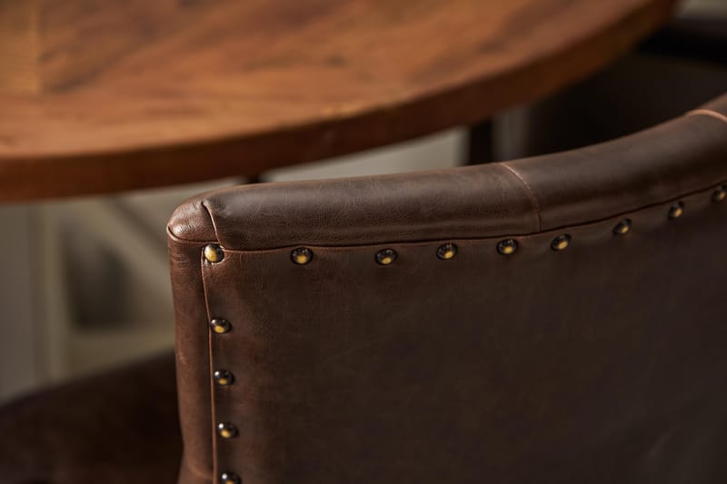 Lyon Matgrupp 150 cm Rund med 6 Tuva Fåtölj - Vintage Alm/Vit/Brun PU - Möbler - Matplats - Matgrupp & matbord med stolar