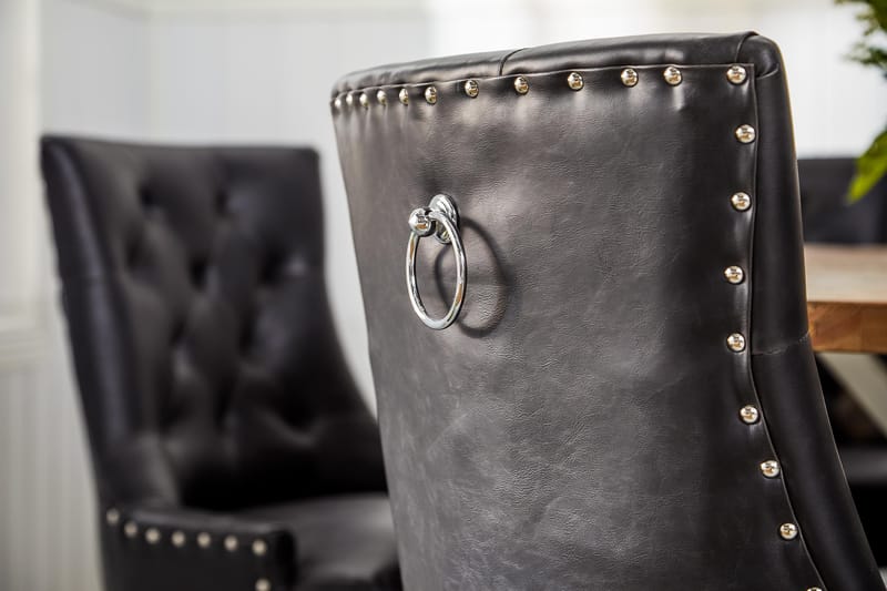 Lyon Matgrupp 150 cm Rund med 6 Tuva Fåtölj - Vintage Alm/Vit/Svart PU - Möbler - Matplats - Matgrupp & matbord med stolar