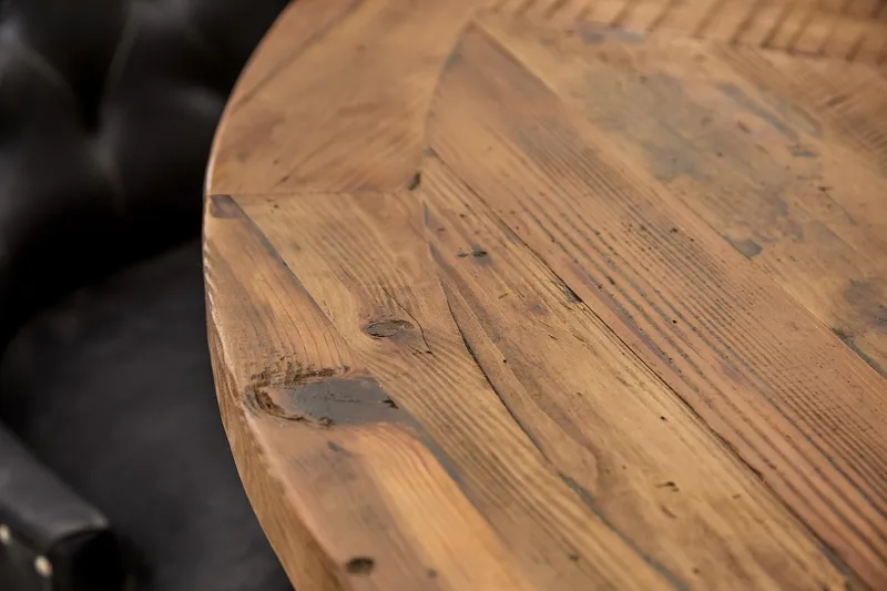 Lyon Matgrupp 150 cm Rund med 6 Tuva Fåtölj - Vintage Alm/Vit/Svart PU - Möbler - Matplats - Matgrupp & matbord med stolar