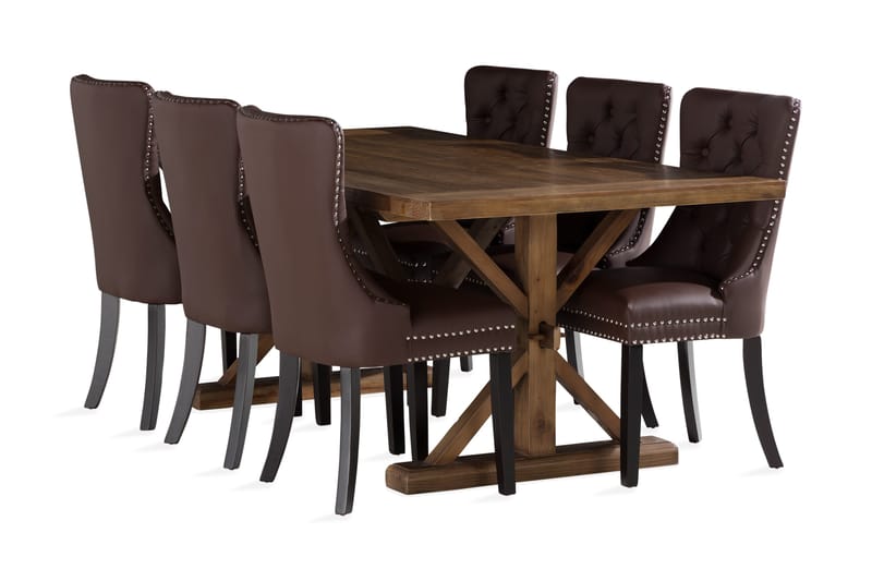 Lyon Matgrupp 200x100 cm inkl 6 Bergviken Stolar Konstläder - Brun - Möbler - Matplats - Matgrupp & matbord med stolar