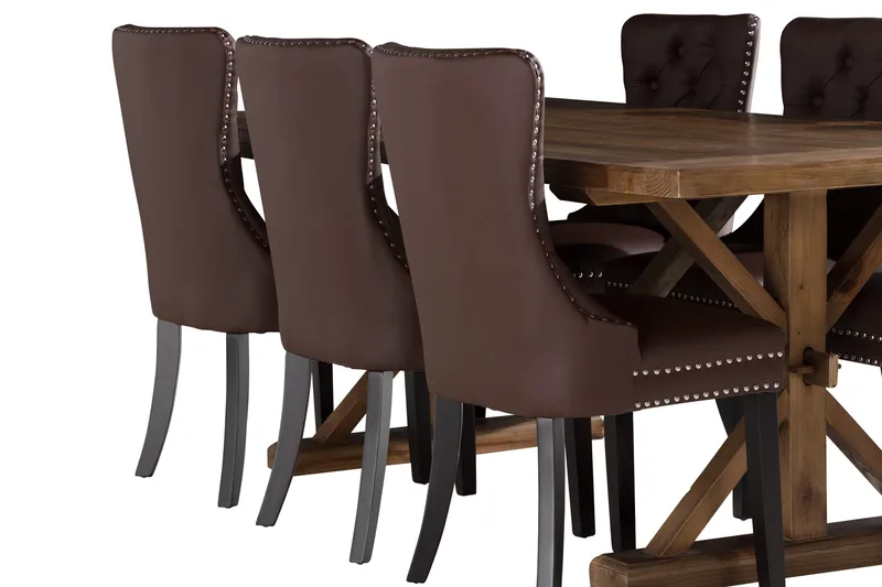 Lyon Matgrupp 200x100 cm inkl 6 Bergviken Stolar Konstläder - Brun - Möbler - Matplats - Matgrupp & matbord med stolar