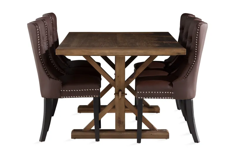 Lyon Matgrupp 200x100 cm inkl 6 Bergviken Stolar Konstläder - Brun - Möbler - Matplats - Matgrupp & matbord med stolar