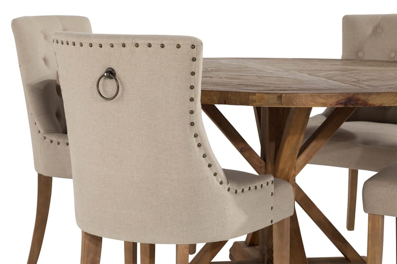 Lyon Matgrupp Ø150 cm Rund med 4 st Viktoria Stolar - Vintage Alm / Beige - Möbler - Matplats - Matgrupp & matbord med stolar