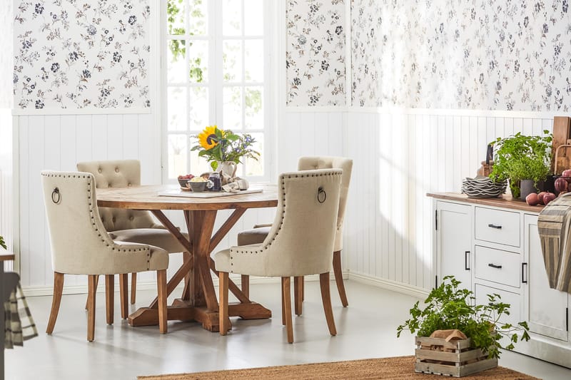 Lyon Matgrupp Ø150 cm Rund med 4 st Viktoria Stolar - Vintage Alm / Beige - Möbler - Matplats - Matgrupp & matbord med stolar