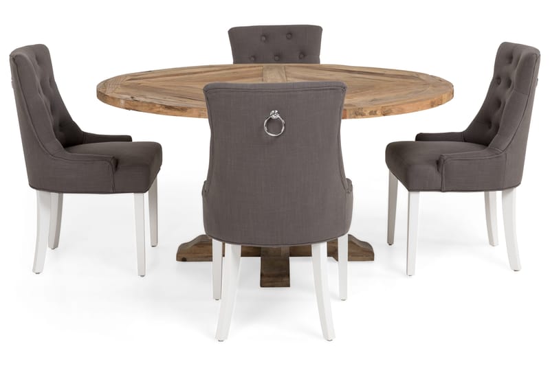 Lyon Matgrupp Ø150 cm Rund med 4 st Viktoria Stolar - Vintage Alm/Grå/Vit - Möbler - Matplats - Matgrupp & matbord med stolar